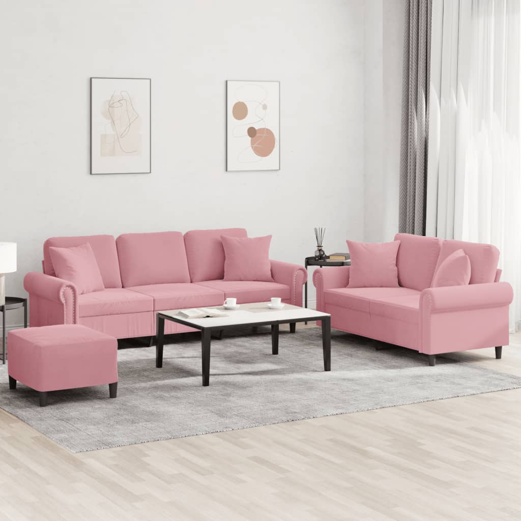 2-delige Loungeset met kussens fluweel roze