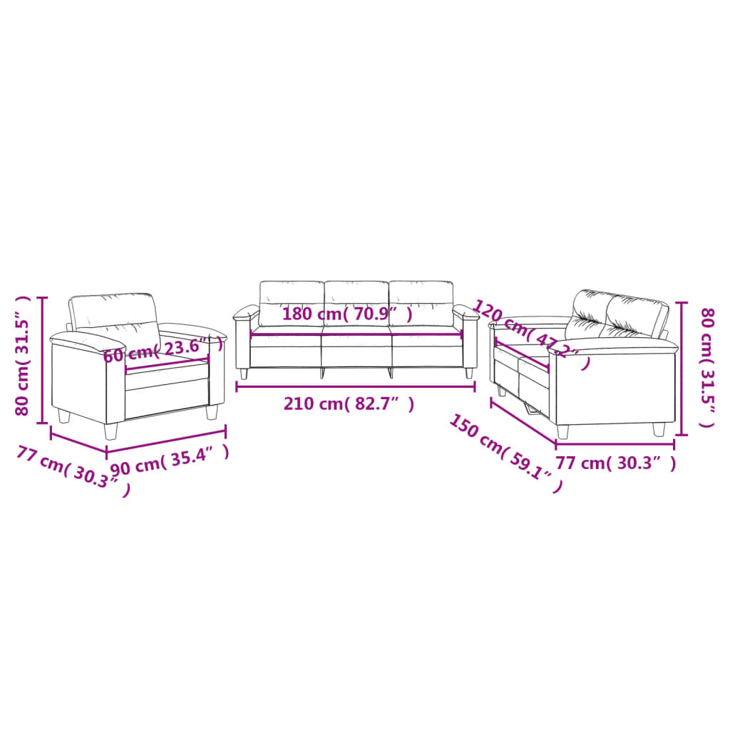 3-delige Loungeset met kussens microvezelstof