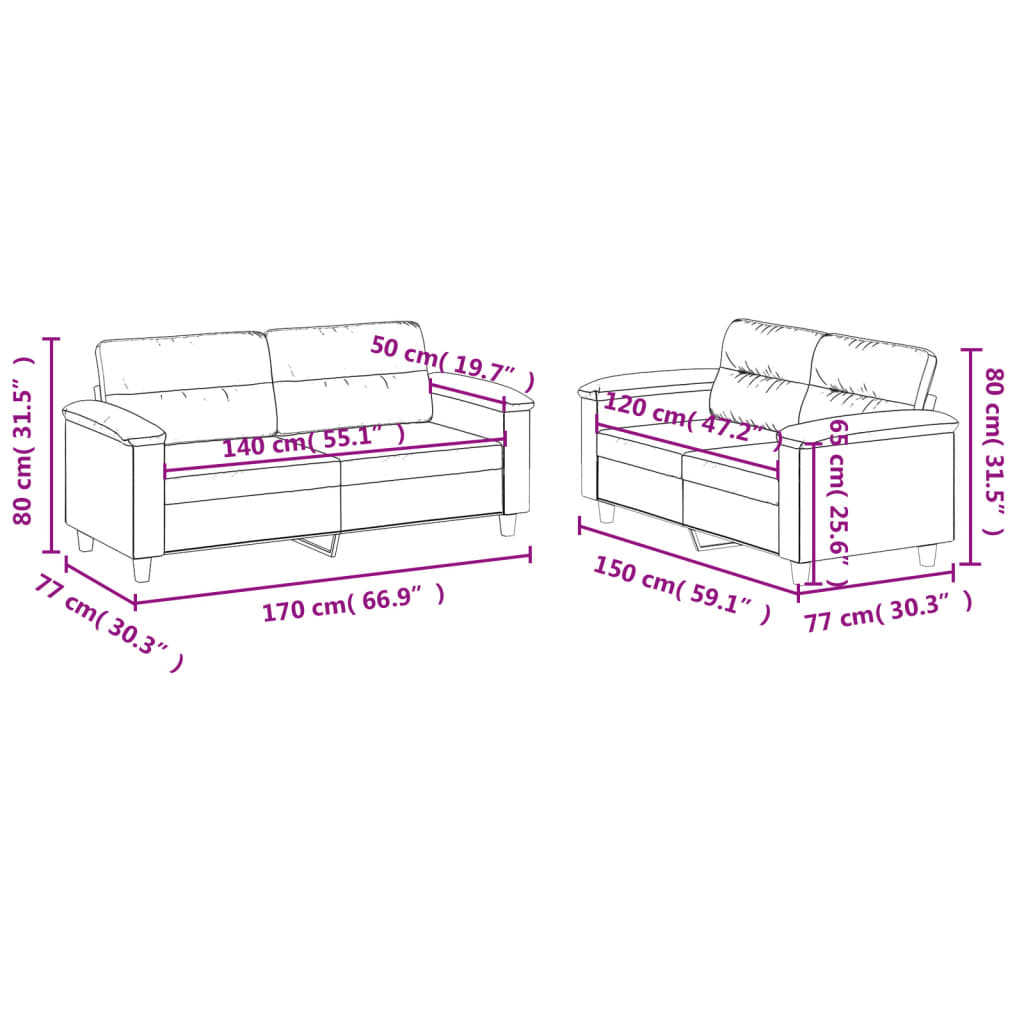 3-delige Loungeset met kussens microvezelstof