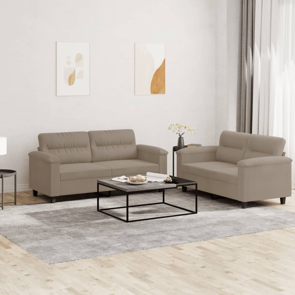 2-delige Loungeset met kussens microvezelstof taupe