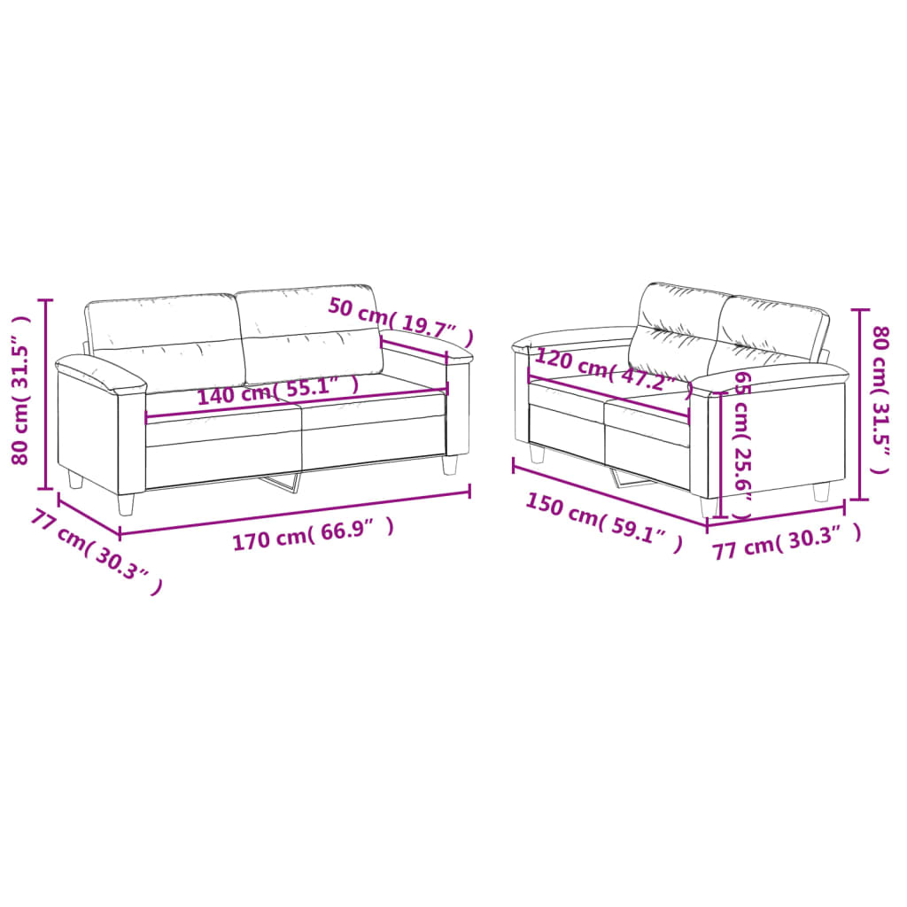 3-delige Loungeset met kussens microvezelstof