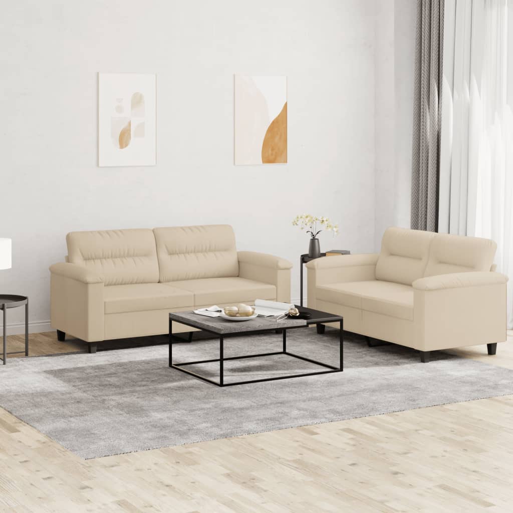 2-delige Loungeset met kussens microvezelstof taupe