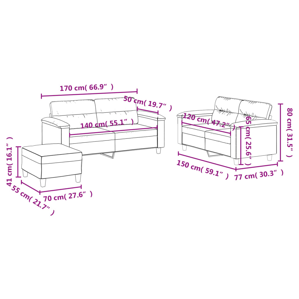 3-delige Loungeset met kussens microvezelstof