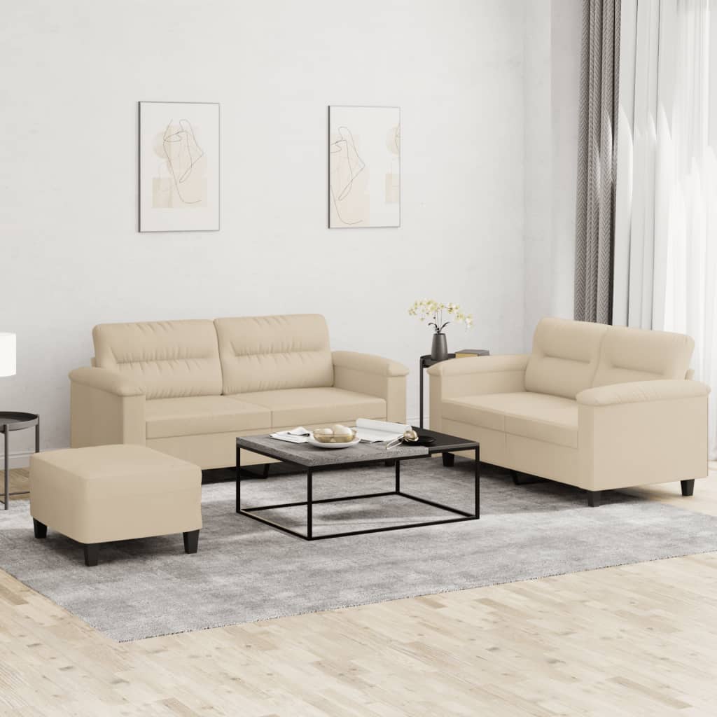 3-delige Loungeset met kussens microvezelstof