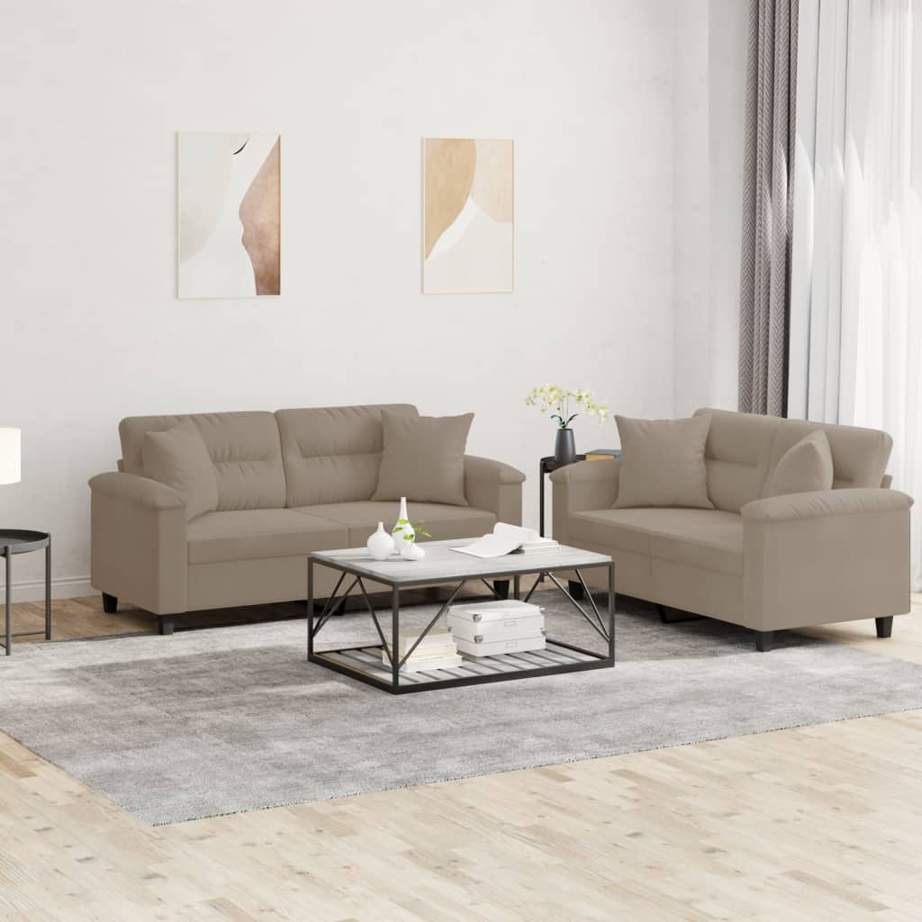 2-delige Loungeset met kussens microvezelstof taupe