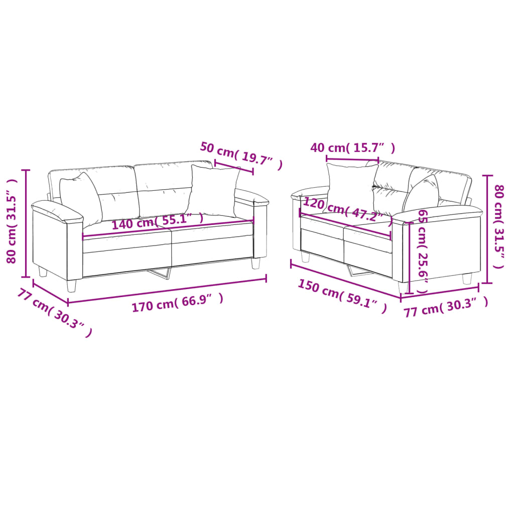 3-delige Loungeset met kussens microvezelstof