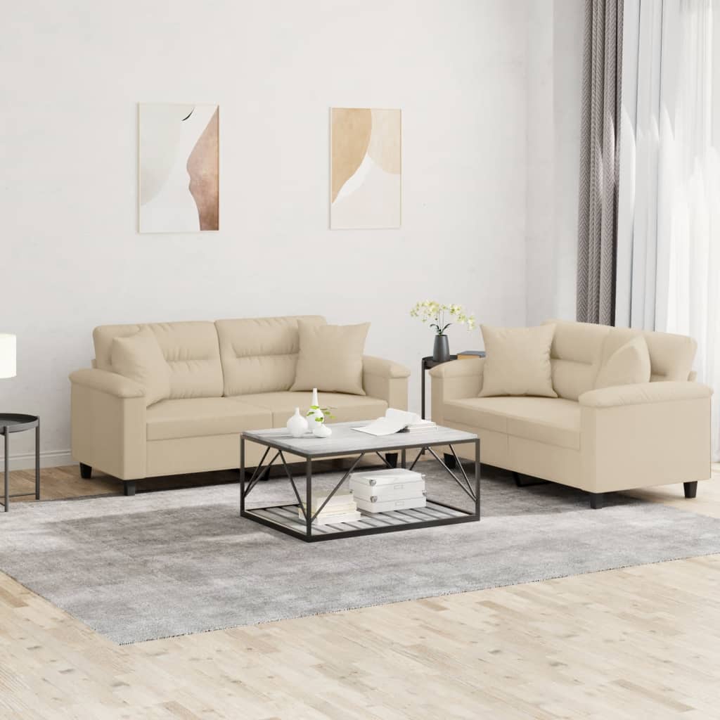 2-delige Loungeset met kussens microvezelstof taupe