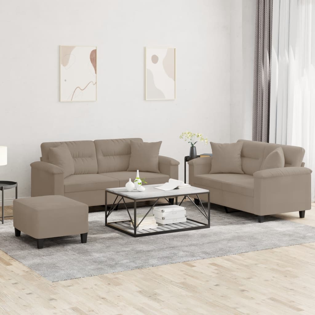 2-delige Loungeset met kussens microvezelstof taupe