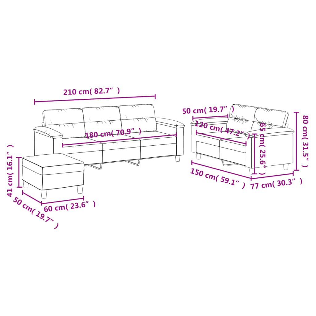 2-delige Loungeset met kussens microvezelstof