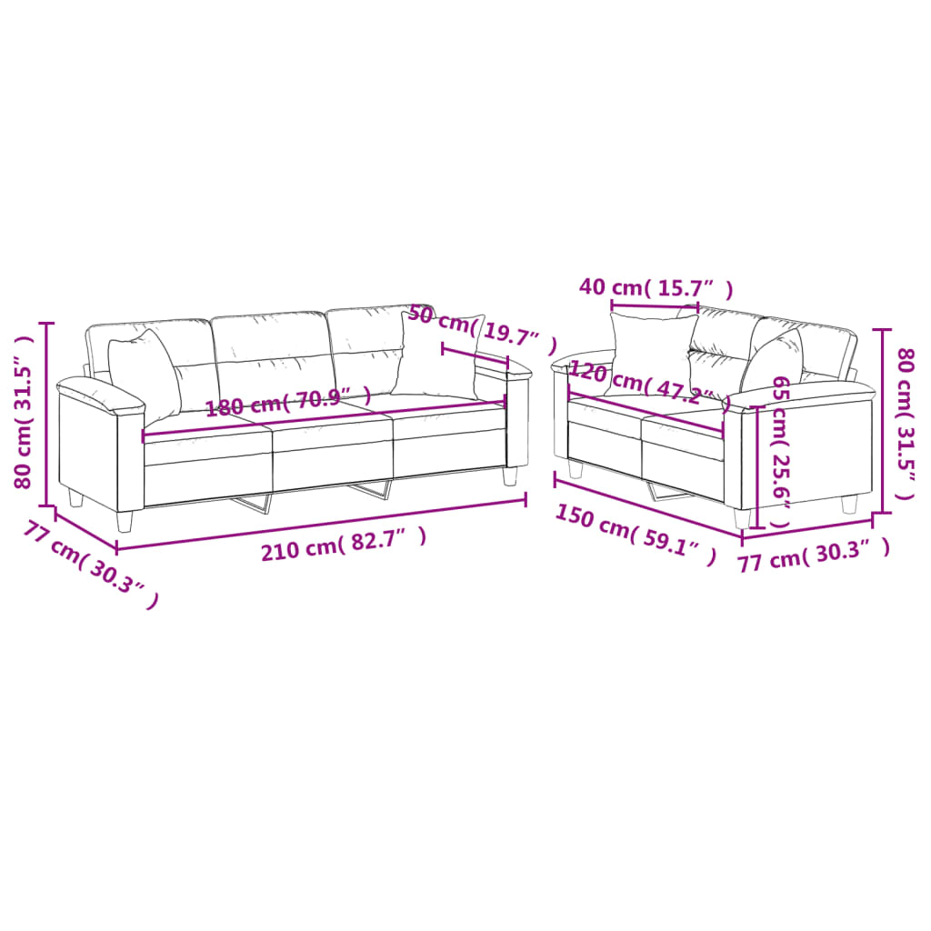 2-delige Loungeset met kussens microvezelstof