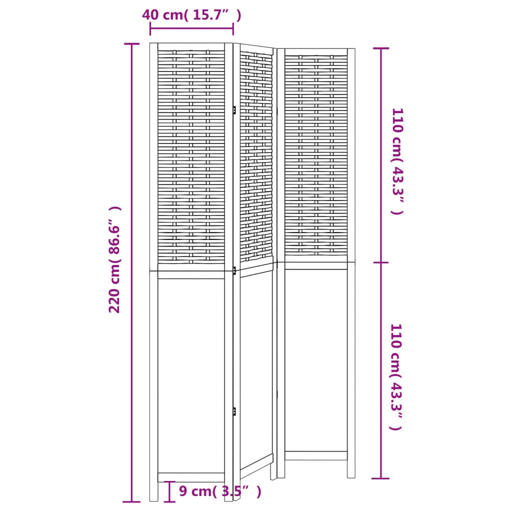 Kamerscherm met 6 panelen massief paulowniahout donkerbruin