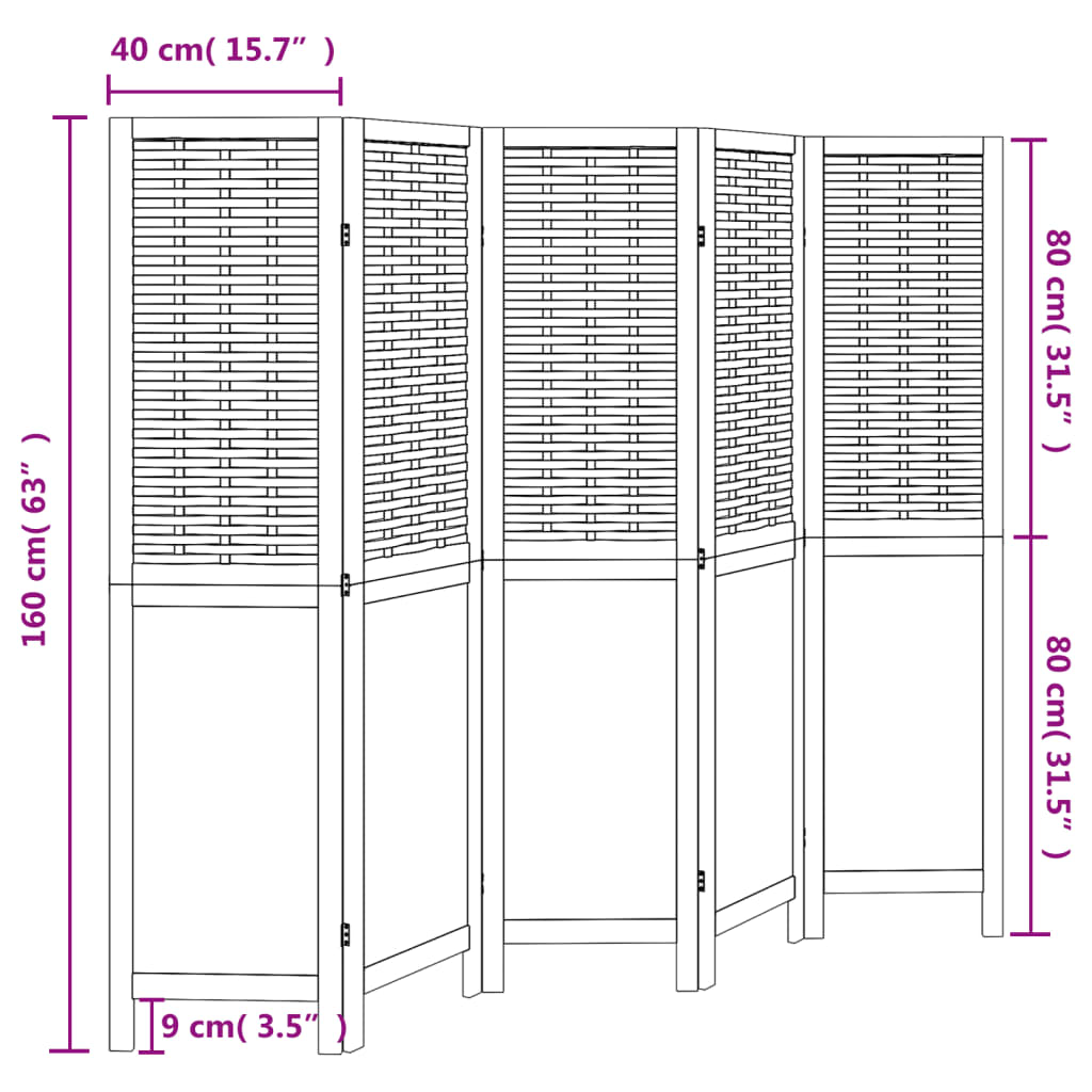 Kamerscherm met 6 panelen massief paulowniahout donkerbruin