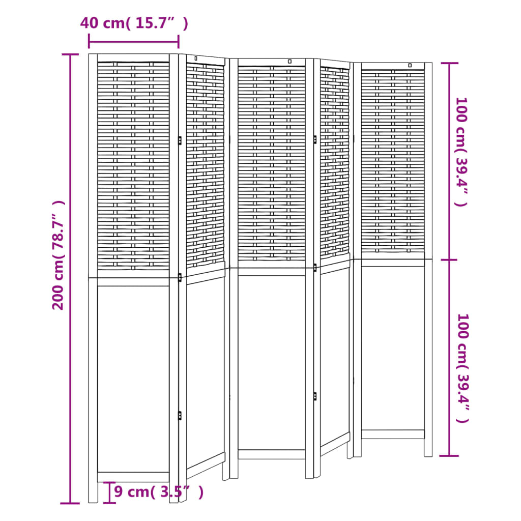 Kamerscherm met 6 panelen massief paulowniahout donkerbruin