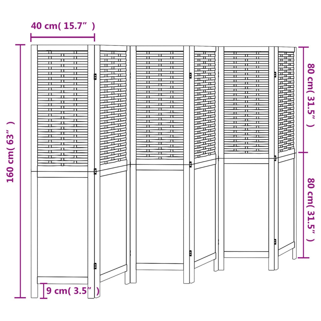 Kamerscherm met 6 panelen massief paulowniahout donkerbruin