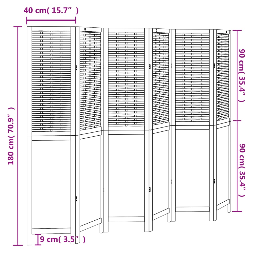 Kamerscherm met 6 panelen massief paulowniahout donkerbruin