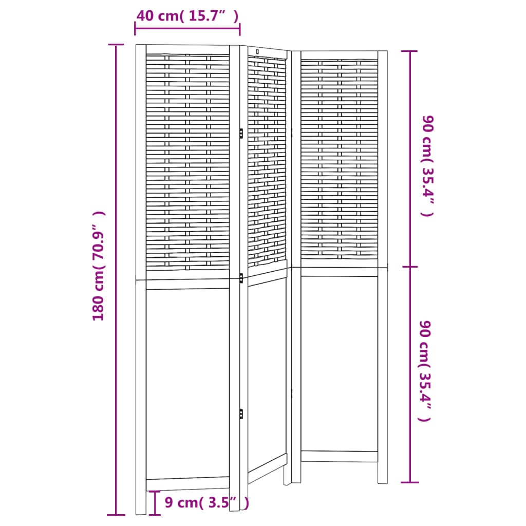 Kamerscherm met 4 panelen massief paulowniahout wit