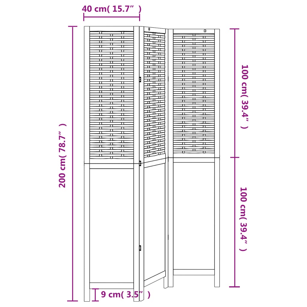 Kamerscherm met 4 panelen massief paulowniahout wit