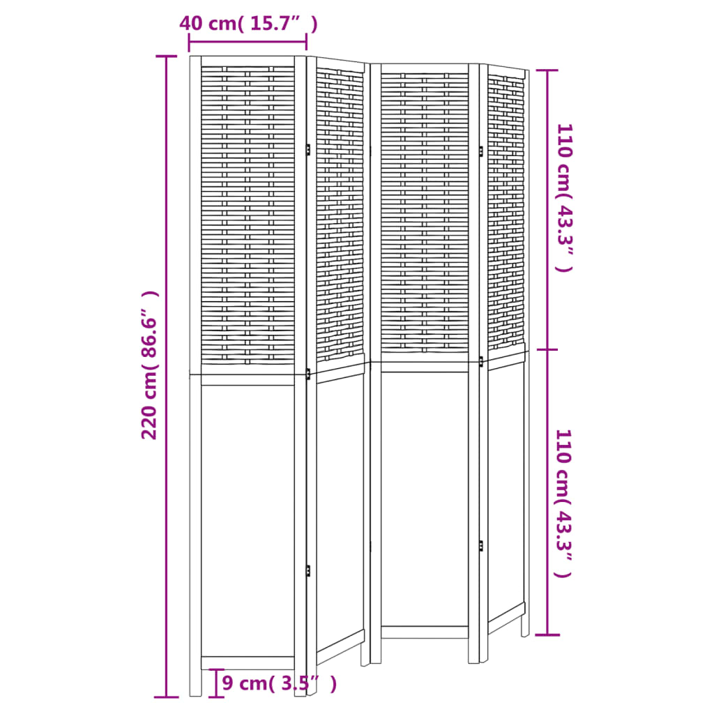 Kamerscherm met 4 panelen massief paulowniahout wit