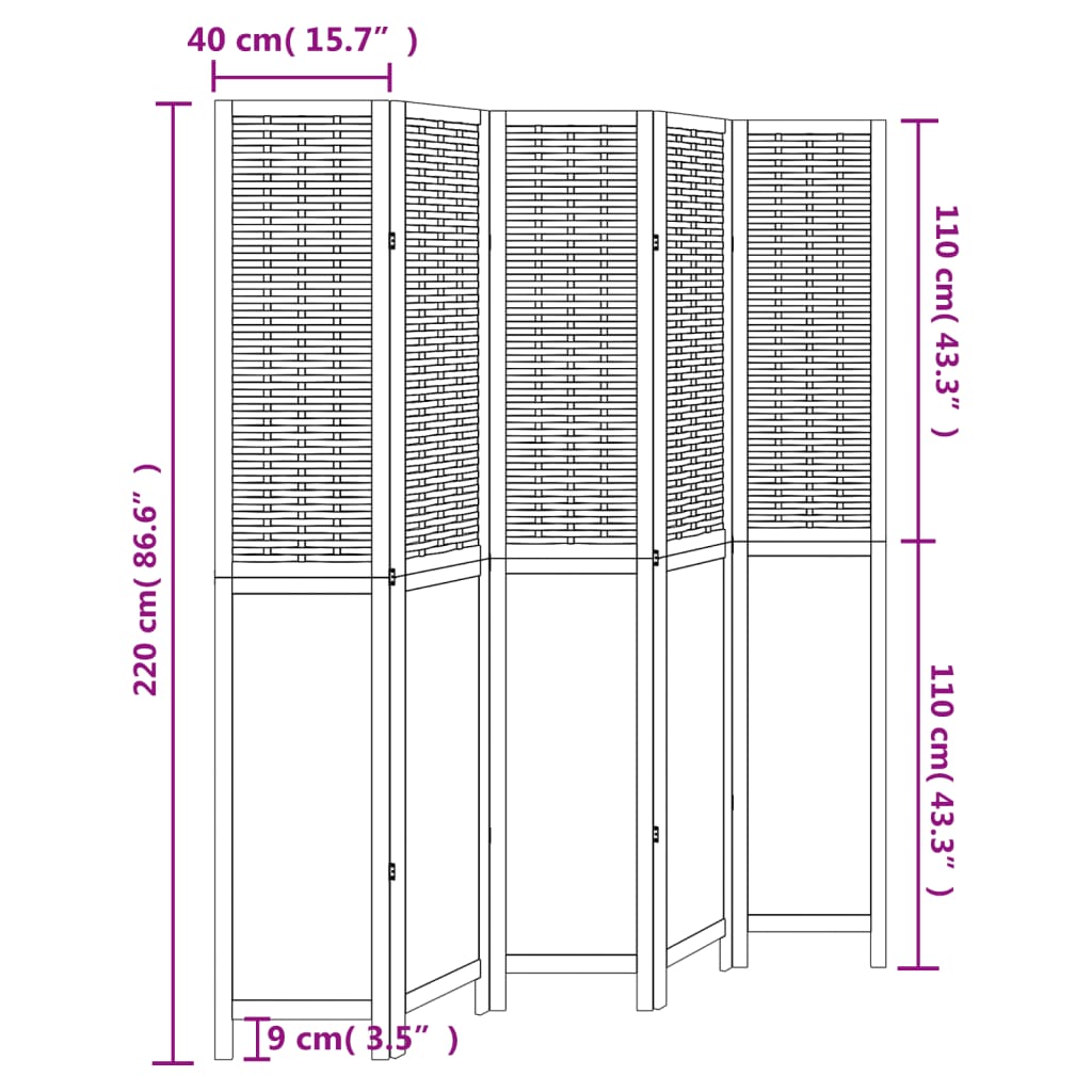 Kamerscherm met 4 panelen massief paulowniahout wit