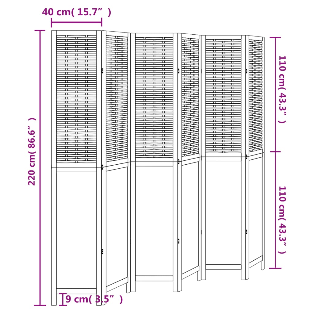 Kamerscherm met 4 panelen massief paulowniahout wit