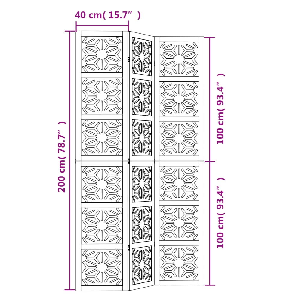 Kamerscherm met 5 panelen massief paulowniahout bruin en zwart