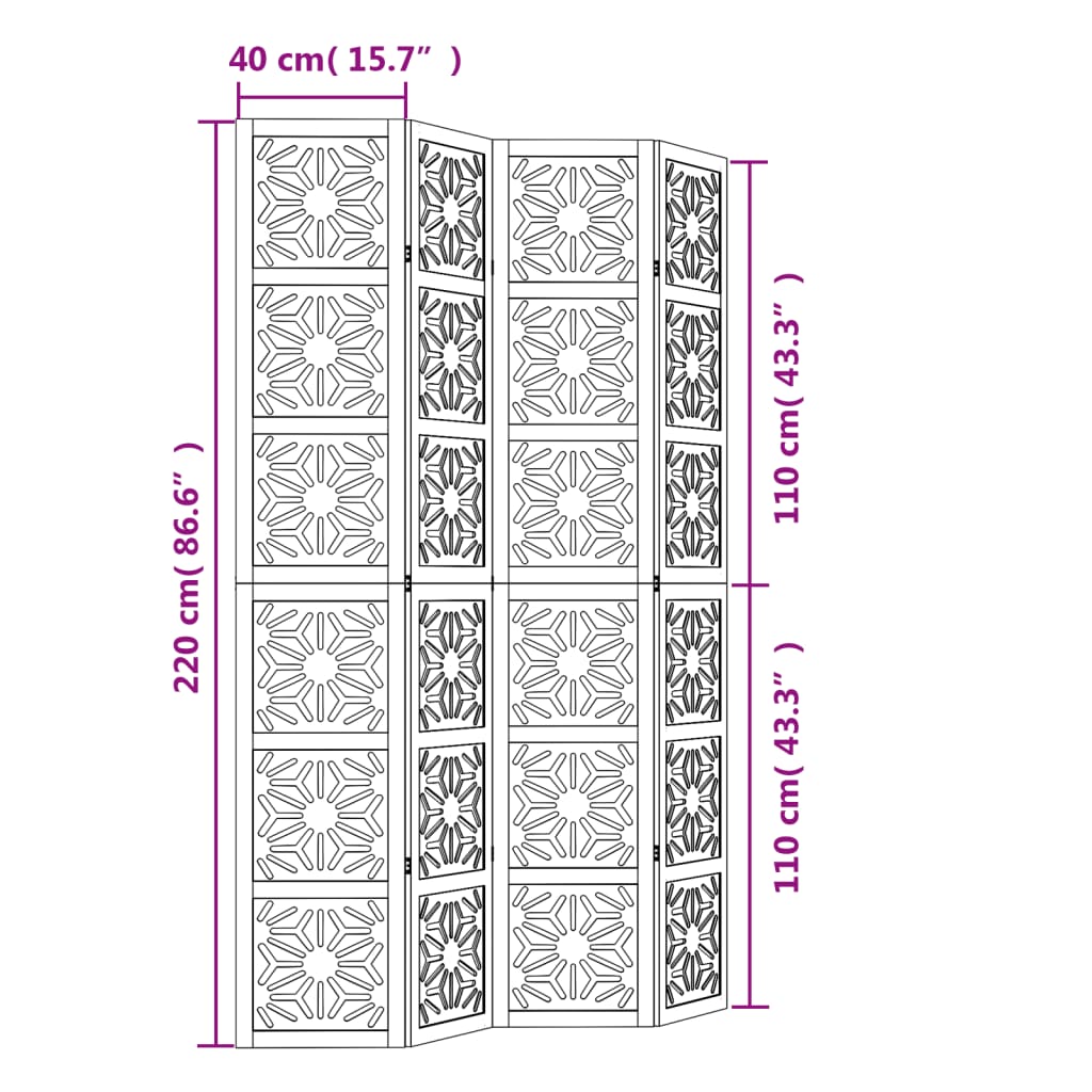 Kamerscherm met 5 panelen massief paulowniahout bruin en zwart