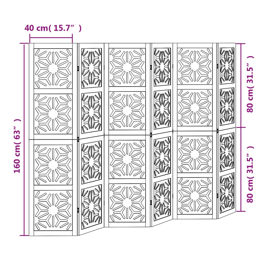 Kamerscherm met 5 panelen massief paulowniahout bruin en zwart