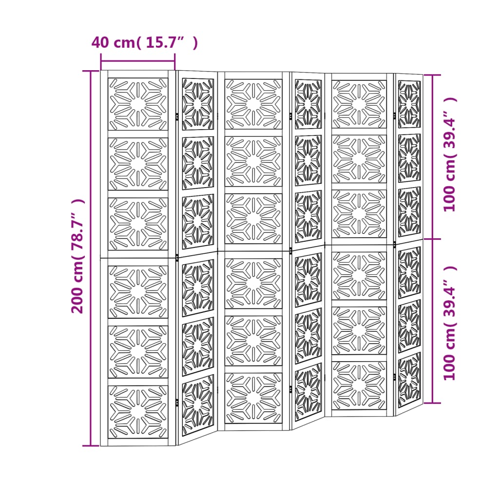 Kamerscherm met 5 panelen massief paulowniahout bruin en zwart