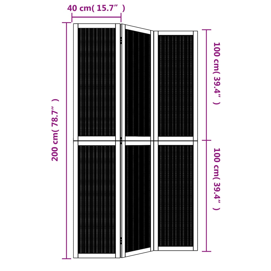 Kamerscherm met 4 panelen massief paulowniahout bruin