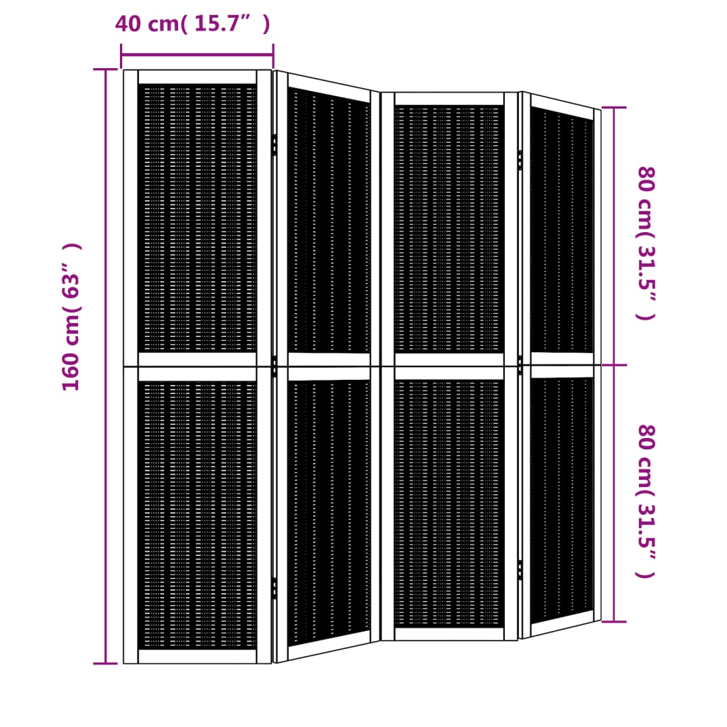 Kamerscherm met 4 panelen massief paulowniahout bruin