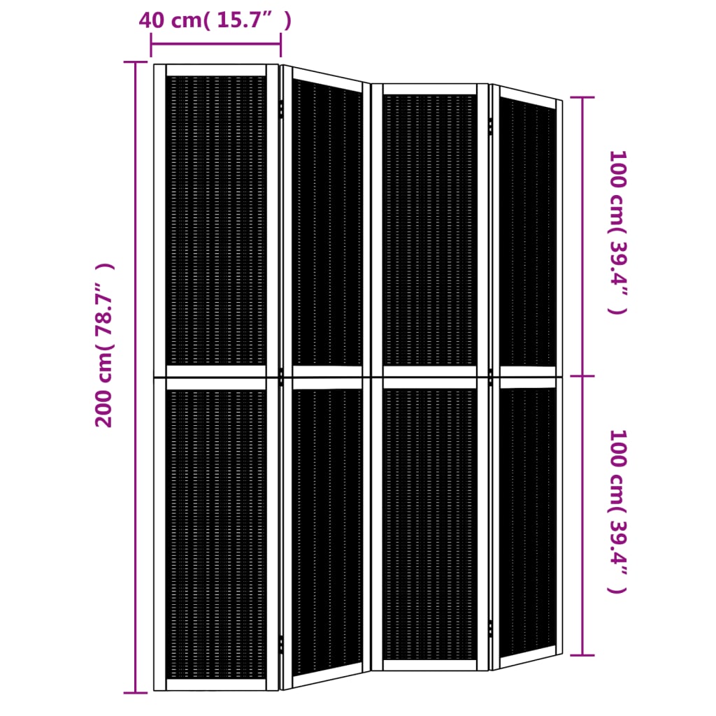 Kamerscherm met 4 panelen massief paulowniahout bruin