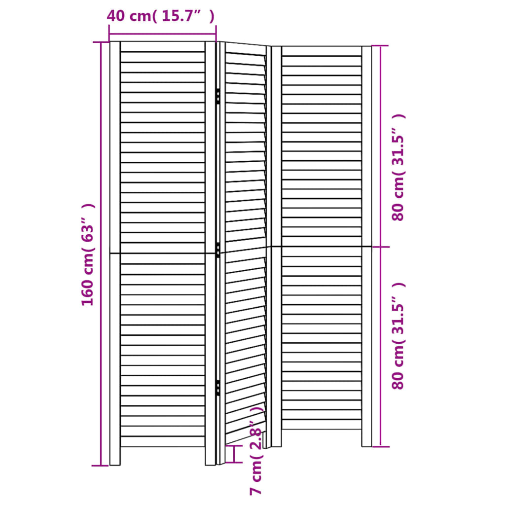 Kamerscherm met 6 panelen massief paulowniahout wit