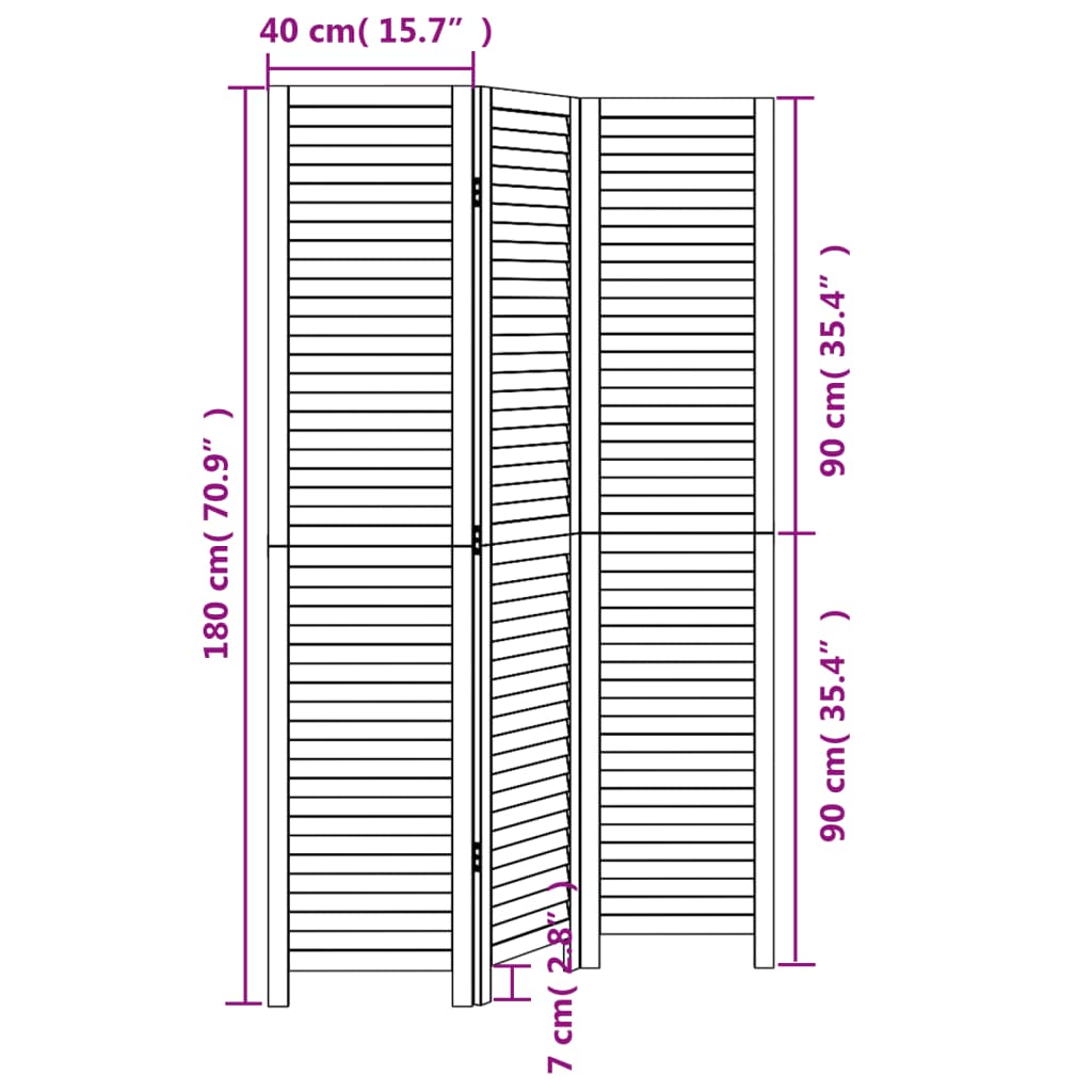 Kamerscherm met 6 panelen massief paulowniahout wit