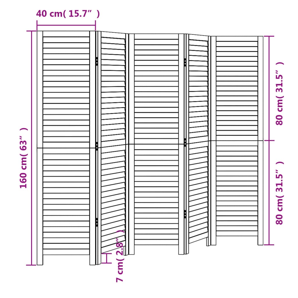 Kamerscherm met 6 panelen massief paulowniahout wit