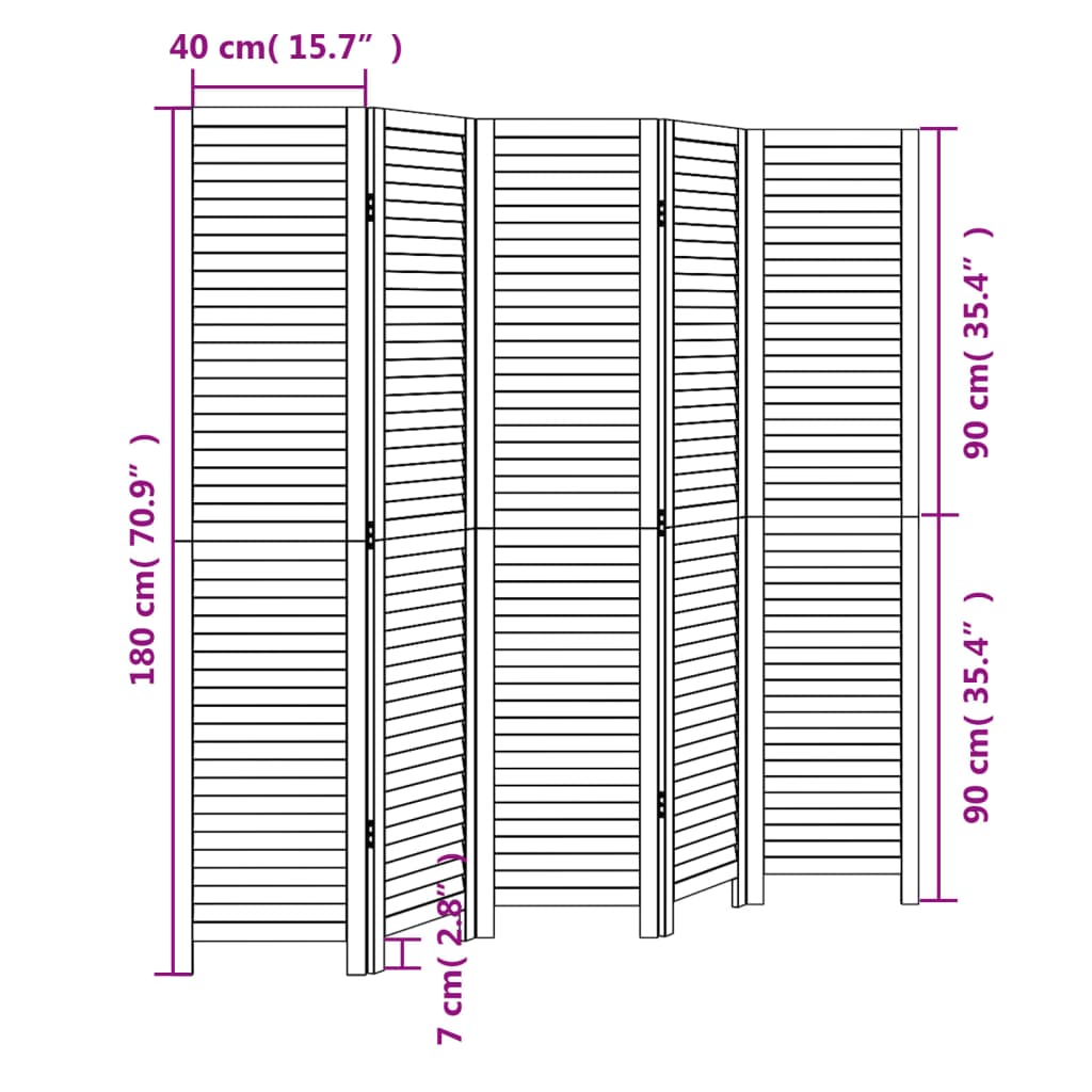 Kamerscherm met 6 panelen massief paulowniahout wit