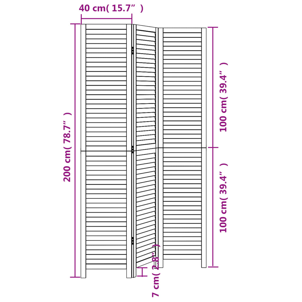 Kamerscherm met 4 panelen massief paulowniahout zwart