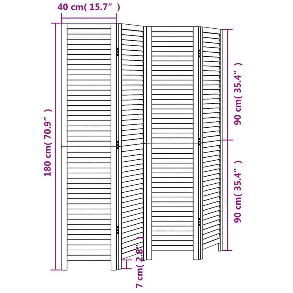 Kamerscherm met 4 panelen massief paulowniahout zwart