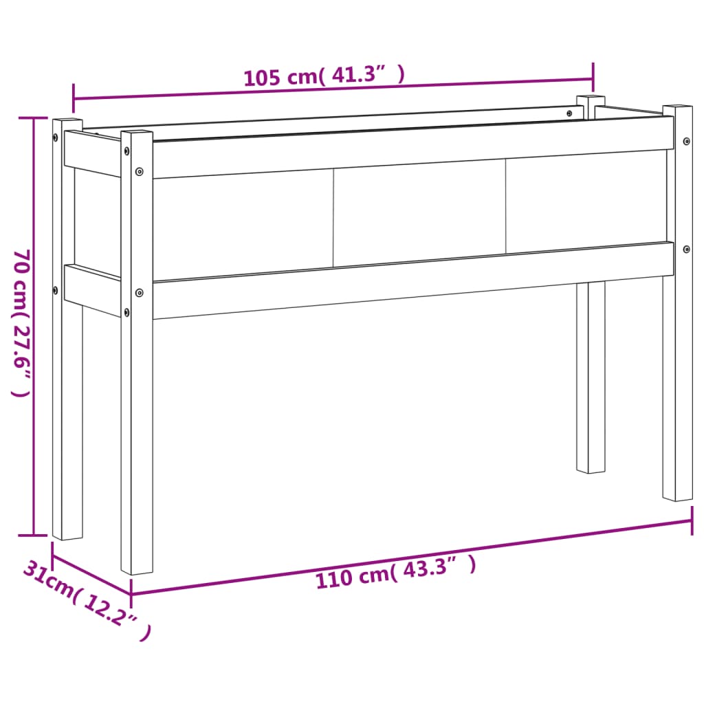 Plantenbak met poten 110x31x70 cm