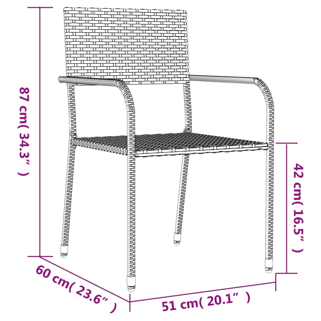 9-delige Tuinset poly rattan en staal zwart