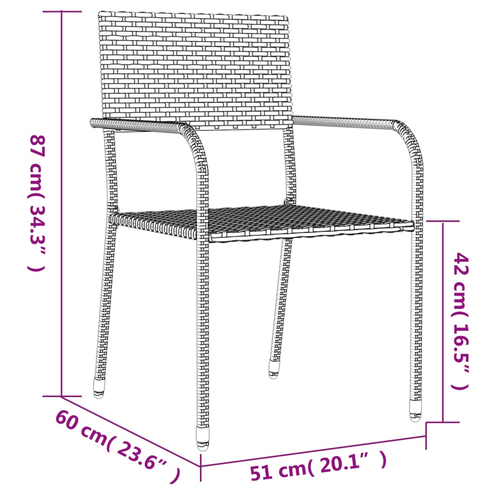 5-delige Tuinset poly rattan en staal zwart