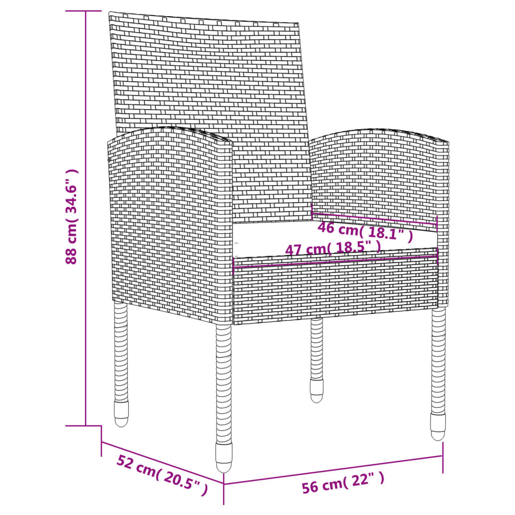 7-delige Tuinset poly rattan en staal zwart