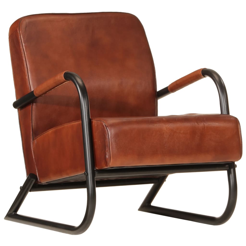 Fauteuil echt leer bruin