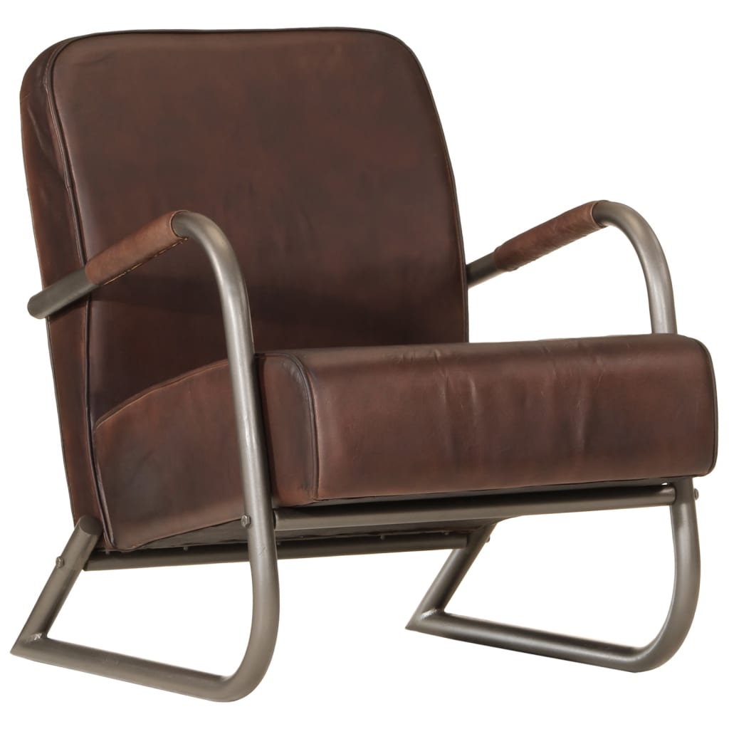 Fauteuil echt leer bruin