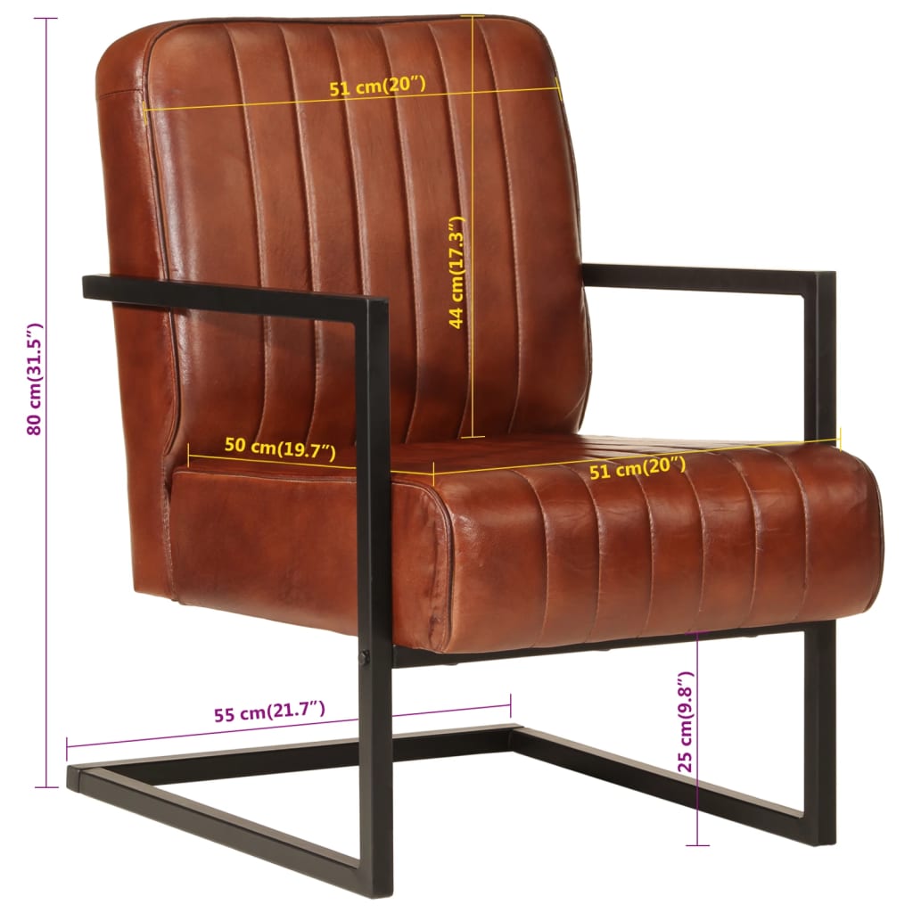 Fauteuil echt leer bruin