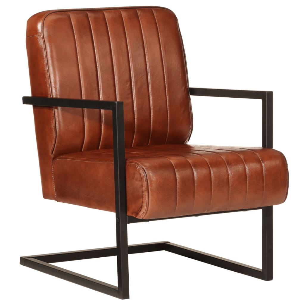 Fauteuil echt leer bruin