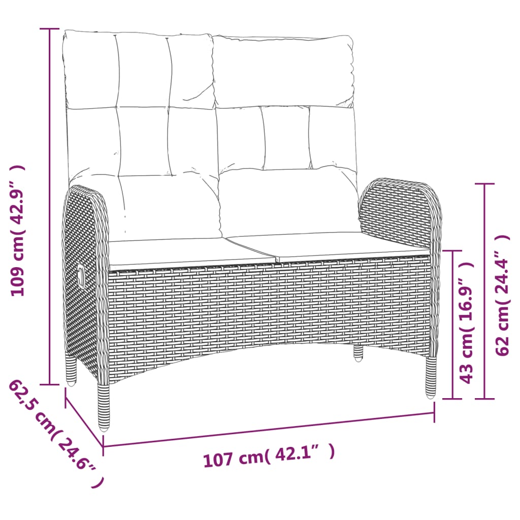 2-delige Tuinset met kussens poly rattan grijs