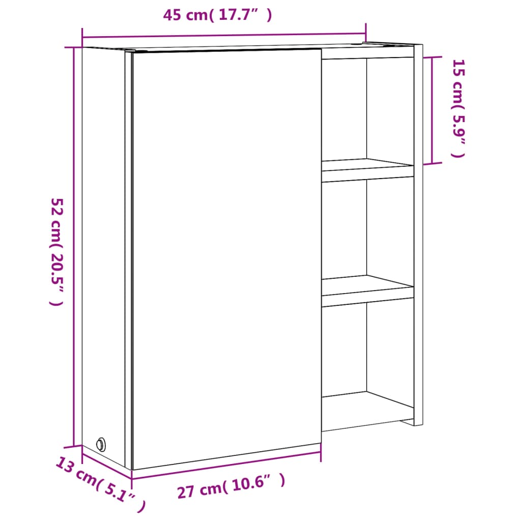 Badkamerkast met spiegel en LED 60x13x52 cm