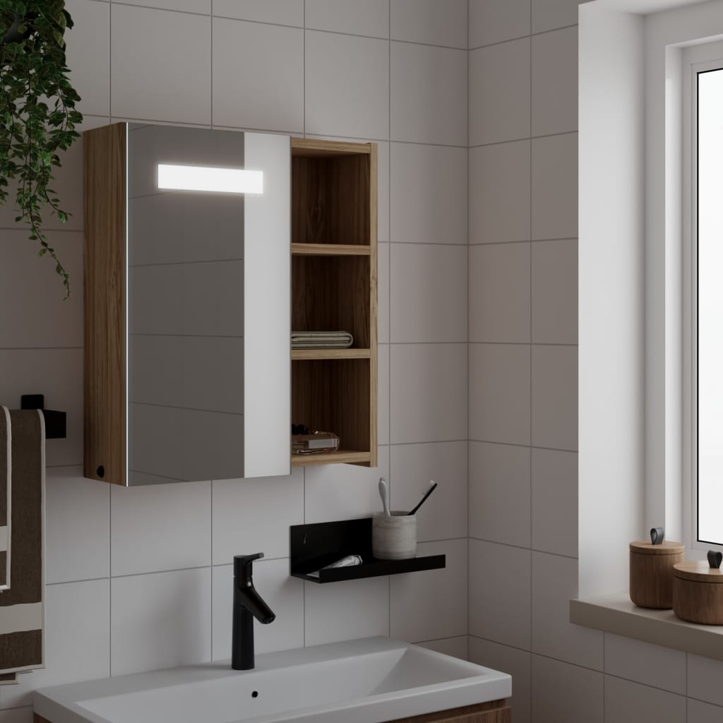 Meuble de salle de bain avec miroir et LED 60x13x52 cm