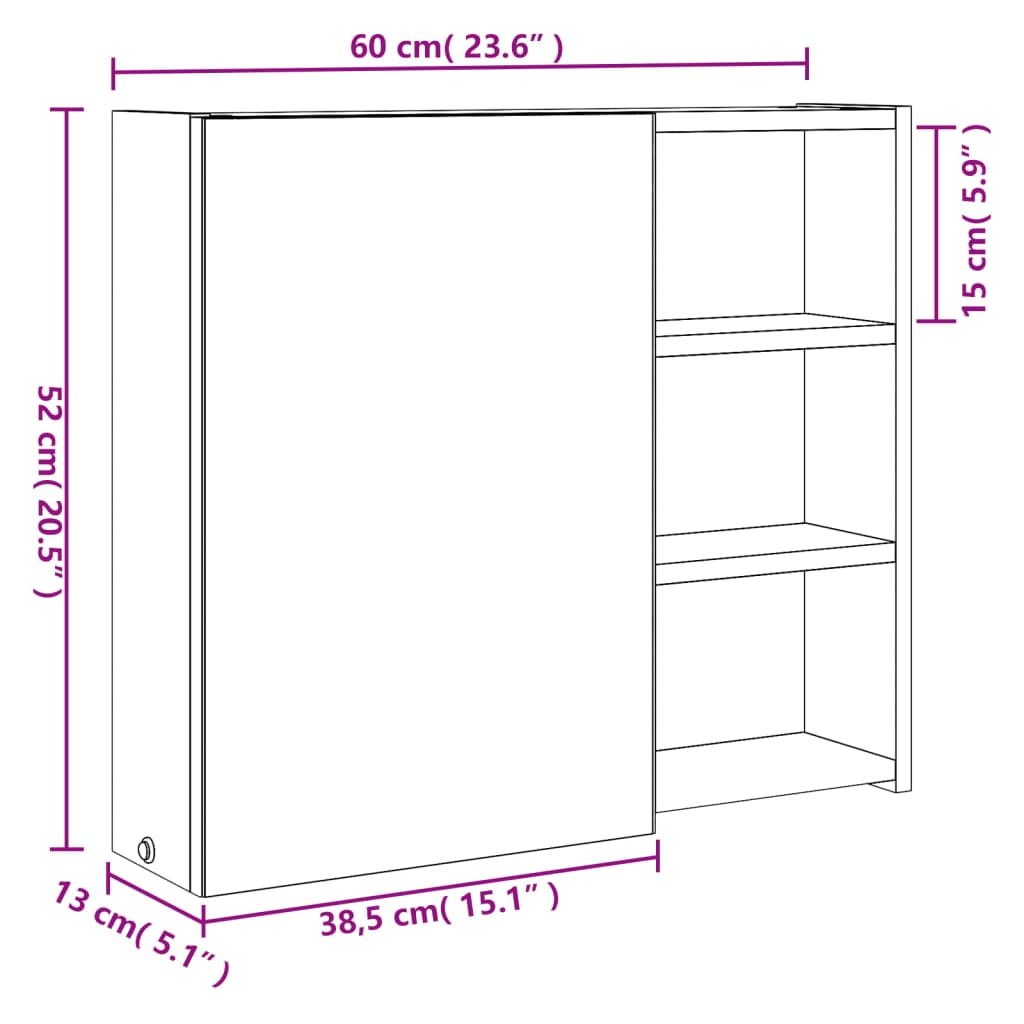 Meuble de salle de bain avec miroir et LED 60x13x52 cm