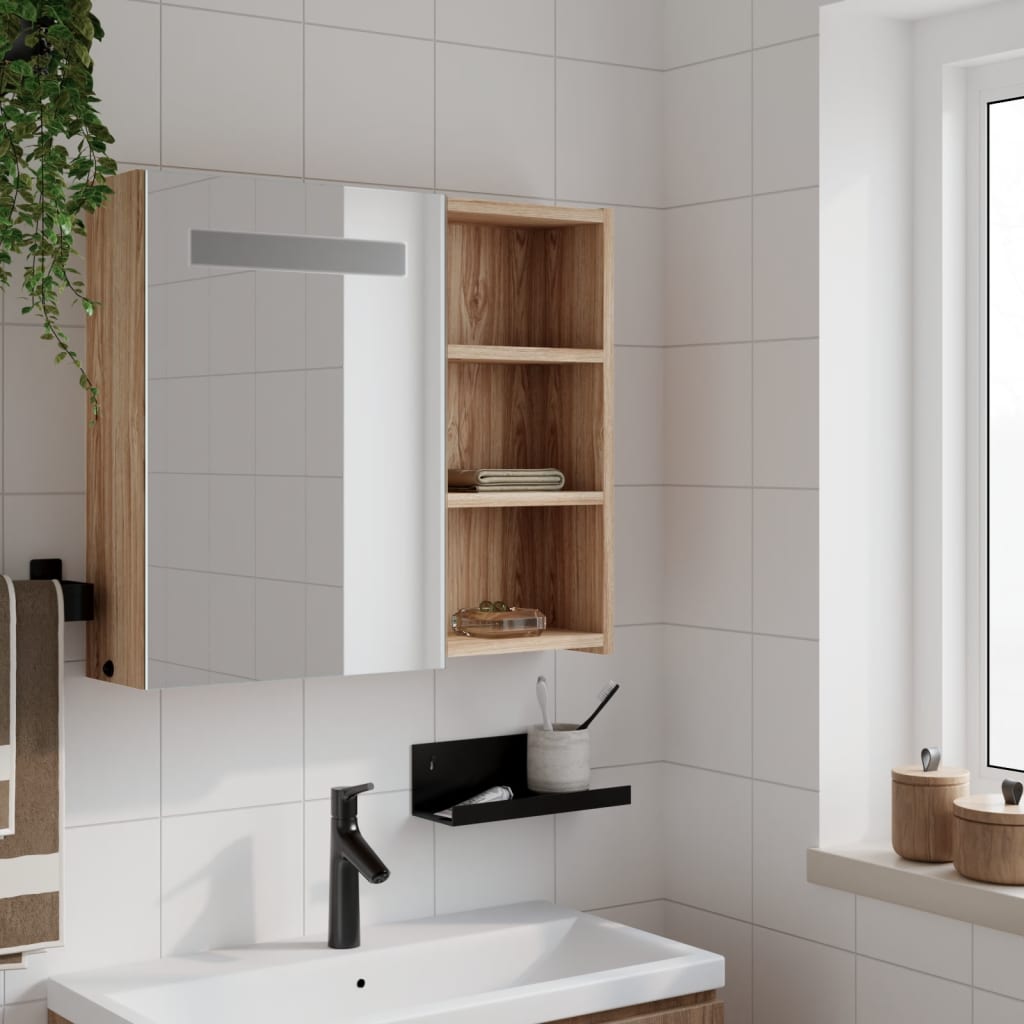 Meuble de salle de bain avec miroir et LED 60x13x52 cm